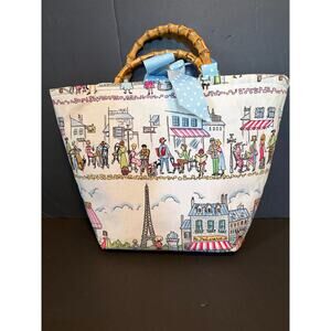 VTG Sophie & Co. French/Paris Theme Designed Tote Bag Wood Handles